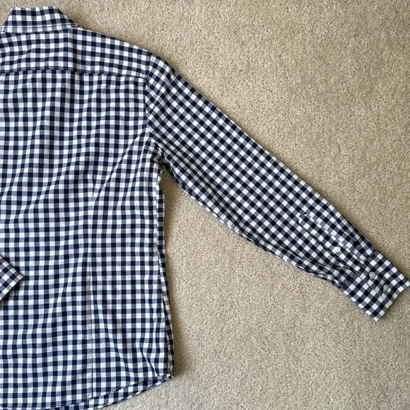Lands End Women’s No Iron Supima Shirt Long Sleeves Navy White Gingham Size 6 - Picture 2 of 7